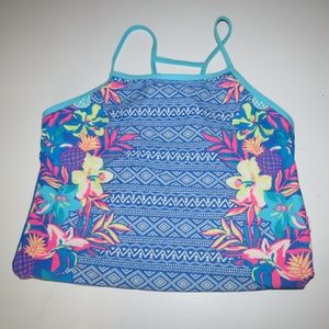 girls blue floral swim suit